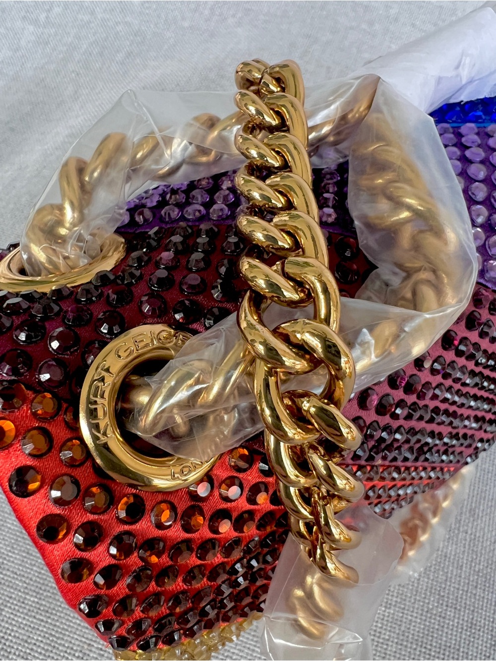 Kurt Geiger Rainbow Crystal embellished Satin Mini convertible bag NWT - Picture 11 of 17